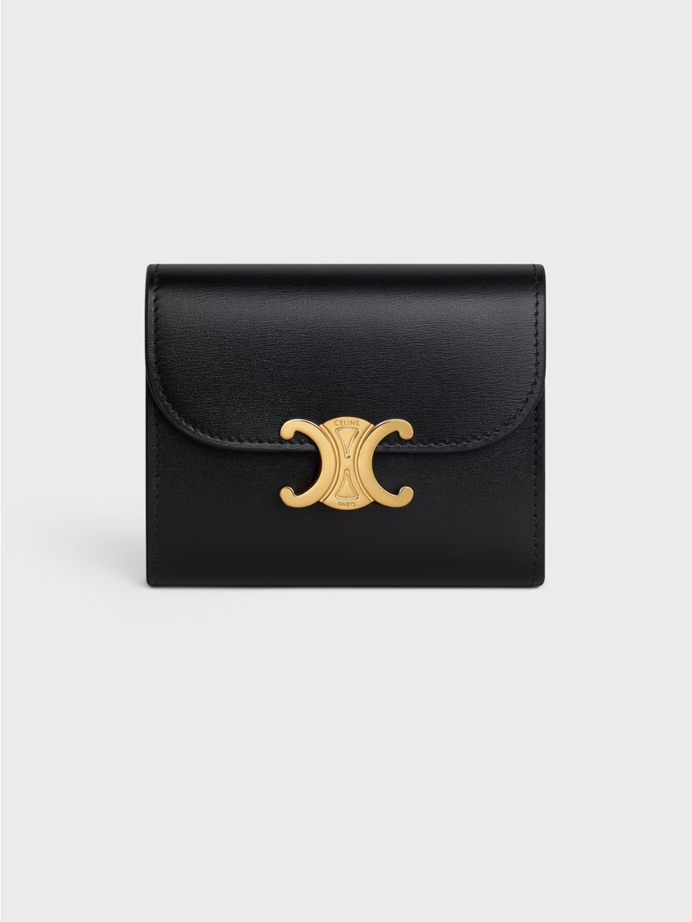 Celine Black Leather Wallet with Gold Triomphe Motif — brand new with tags
